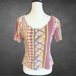 Vintage 90s Multicolor Geometric Print Women's Top